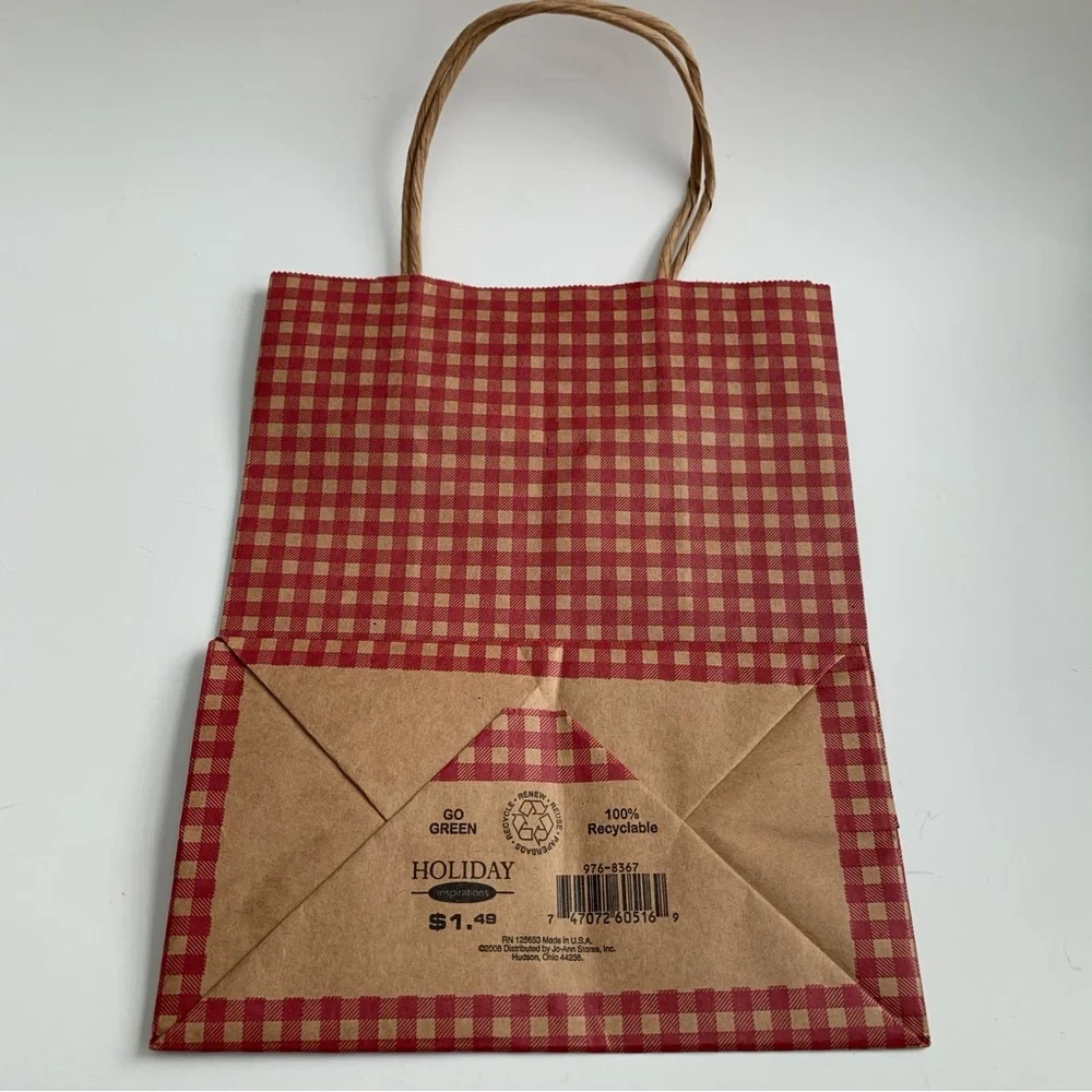 Red Gingham Gift Bags with Festive Tissue Paper Bundle